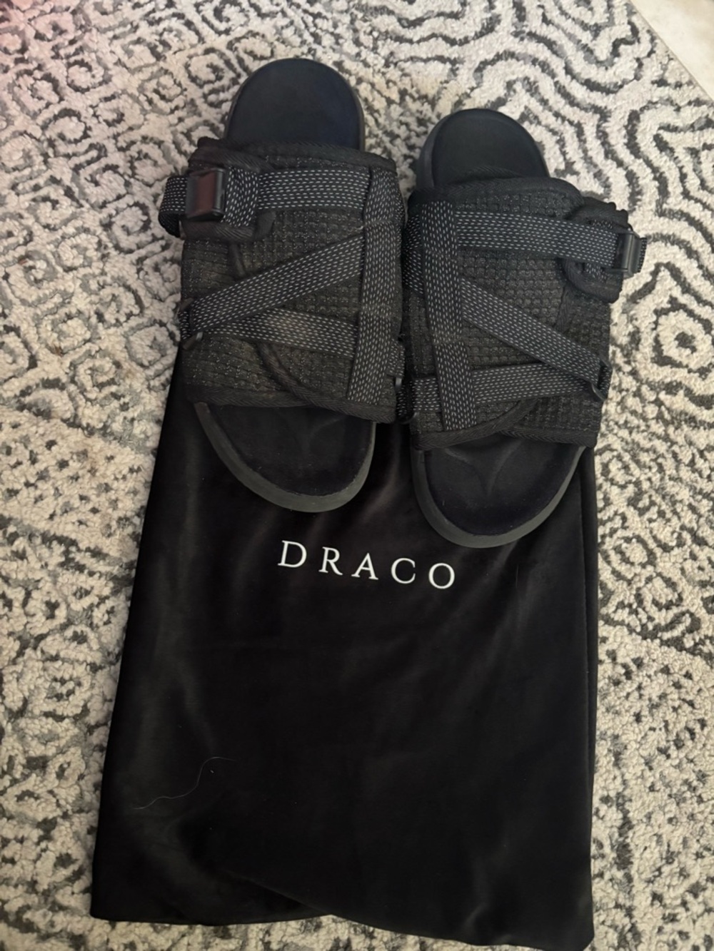 DRACO Black Strappy Slide Sandals
